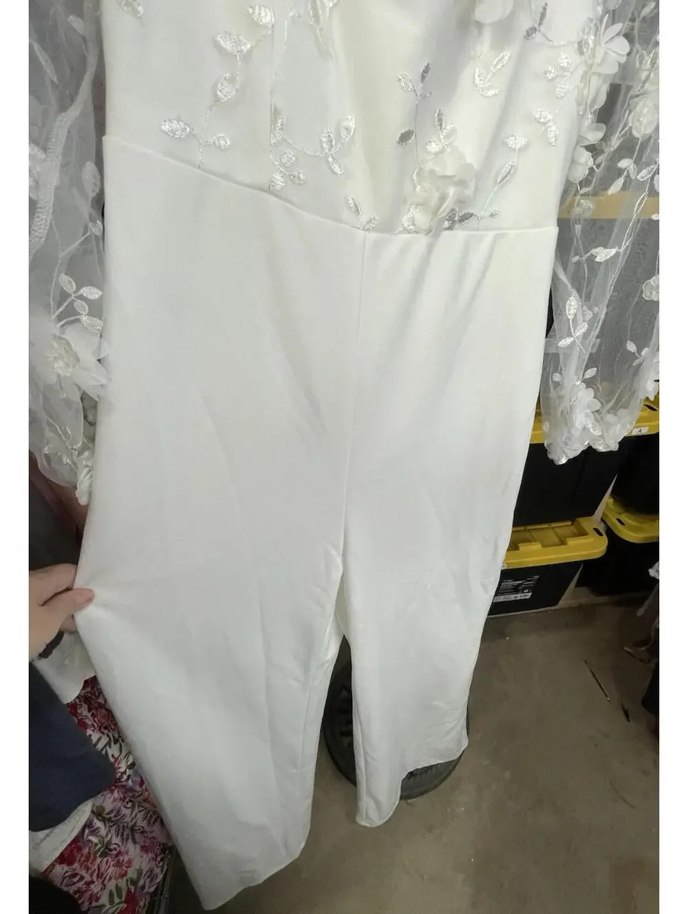 NWT JJ’s House White Bridal Jumpsuit With Sheer Floral Sleeves Back Zip Sz Small